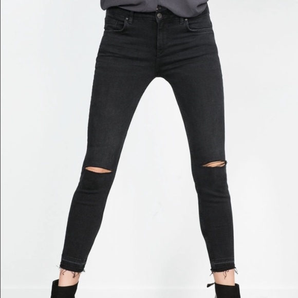 Zara Denim - ZARA Raw Hem Black Distressed Jeans